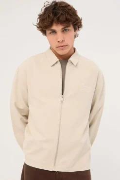Dustin Boxy Zip Through Overshirt Washed Stone