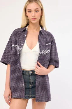 Echoes Oversize Shirt Purple Check