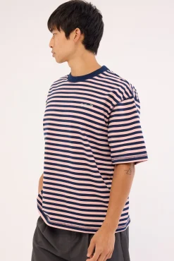 Echoes Stripe Box Fit Oversize Cropped Tee Navy Stripe