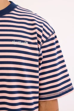 Echoes Stripe Box Fit Oversize Cropped Tee Navy Stripe