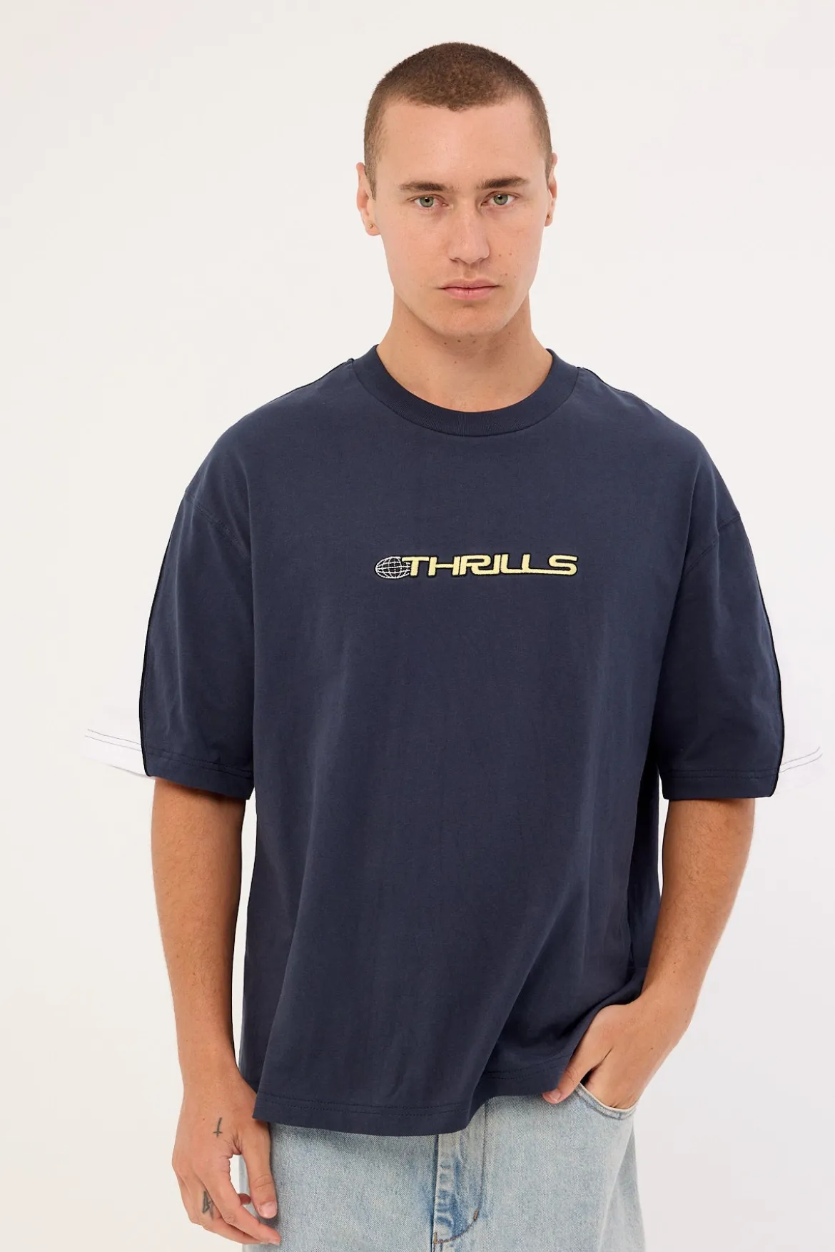 Eclipse Panel Box Fit Oversize Cropped Tee Total Eclipse Navy