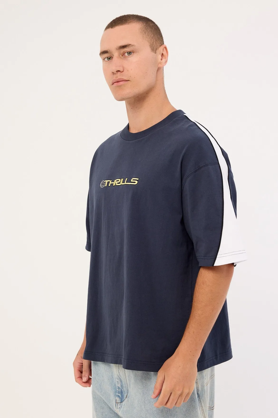 Eclipse Panel Box Fit Oversize Cropped Tee Total Eclipse Navy