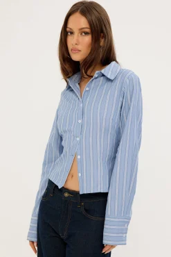 Eden Stripe Long Sleeve Shirt Blue