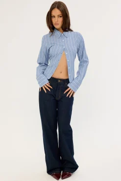 Eden Stripe Long Sleeve Shirt Blue