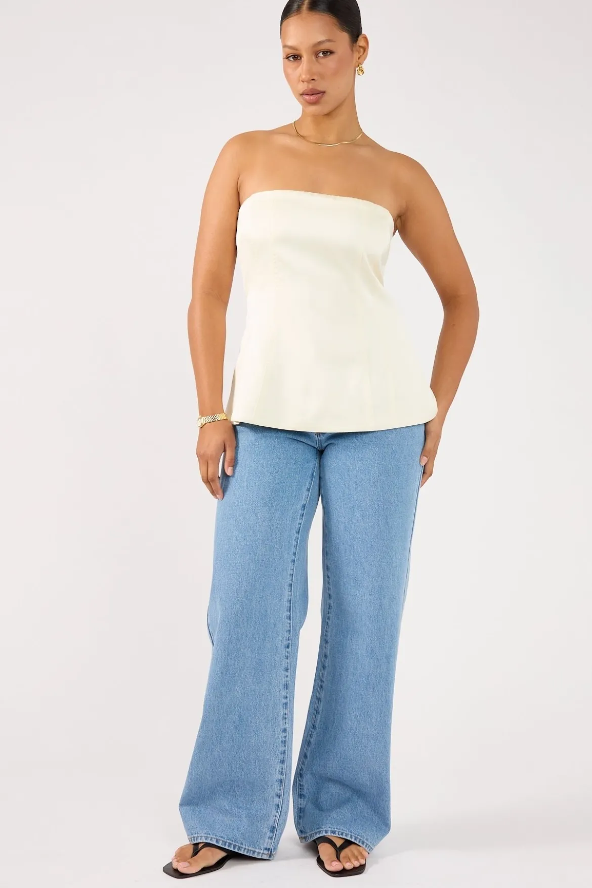 Edith Satin Strapless Top Cream