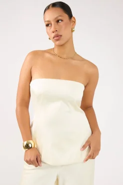 Edith Satin Strapless Top Cream
