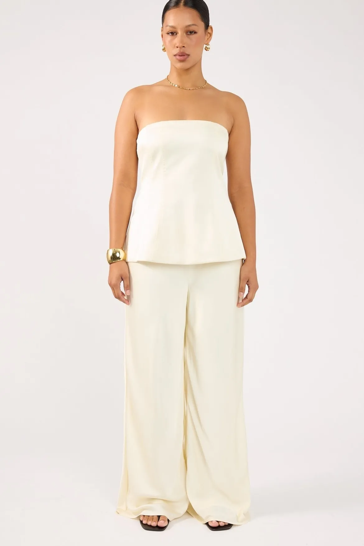 Edith Satin Strapless Top Cream