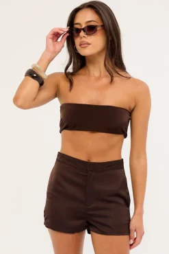 Ellie Satin Bandeau Bralette Chocolate