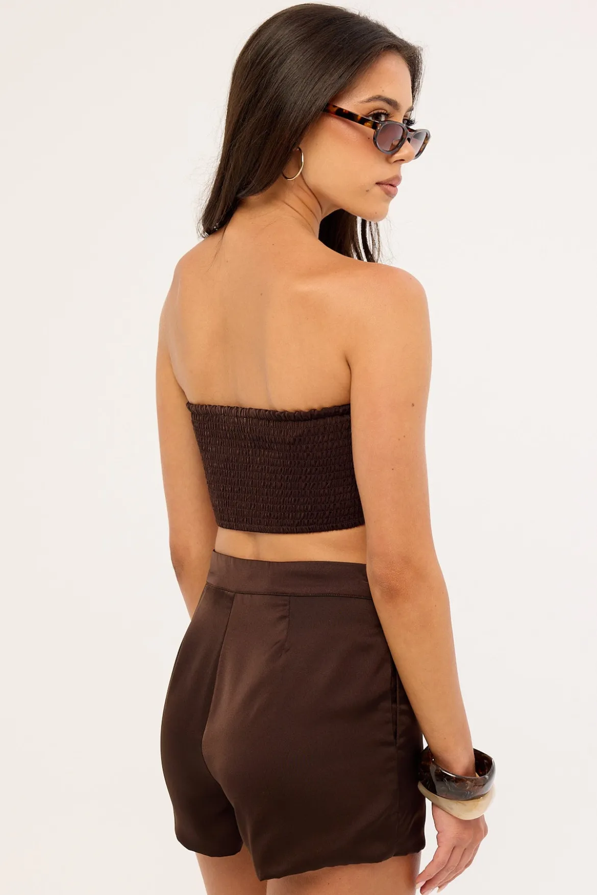 Ellie Satin Bandeau Bralette Chocolate