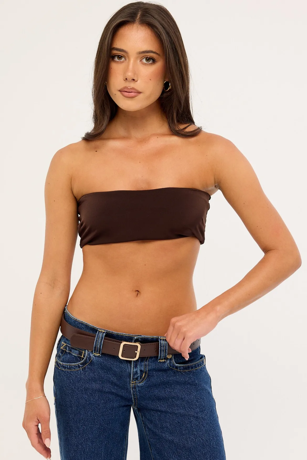 Ellie Satin Bandeau Bralette Chocolate