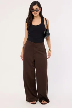 Ellie Satin Mid Rise Pants Brown