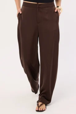 Ellie Satin Mid Rise Pants Brown