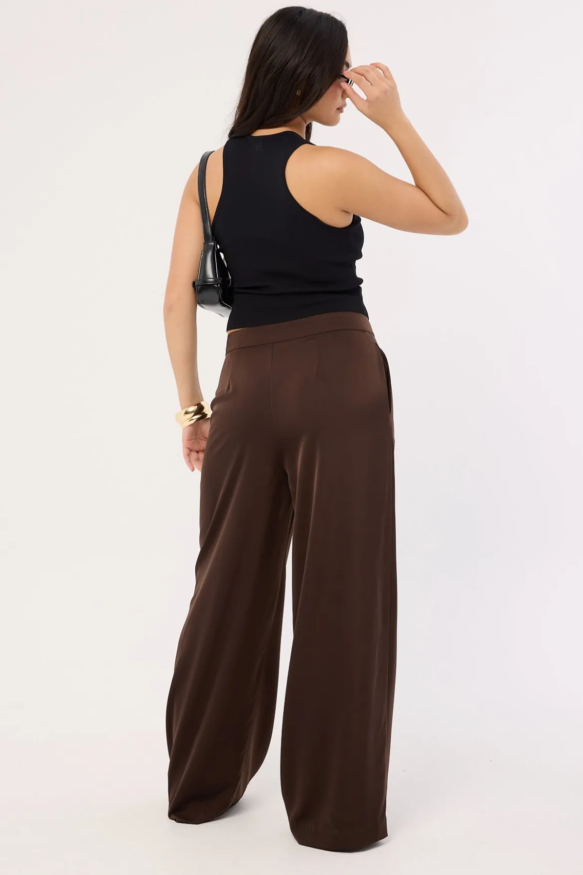 Ellie Satin Mid Rise Pants Brown