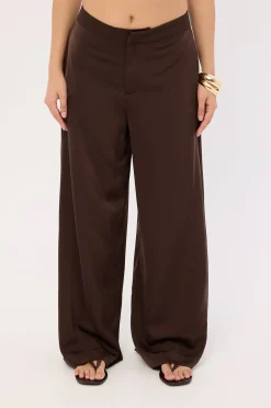 Ellie Satin Mid Rise Pants Brown