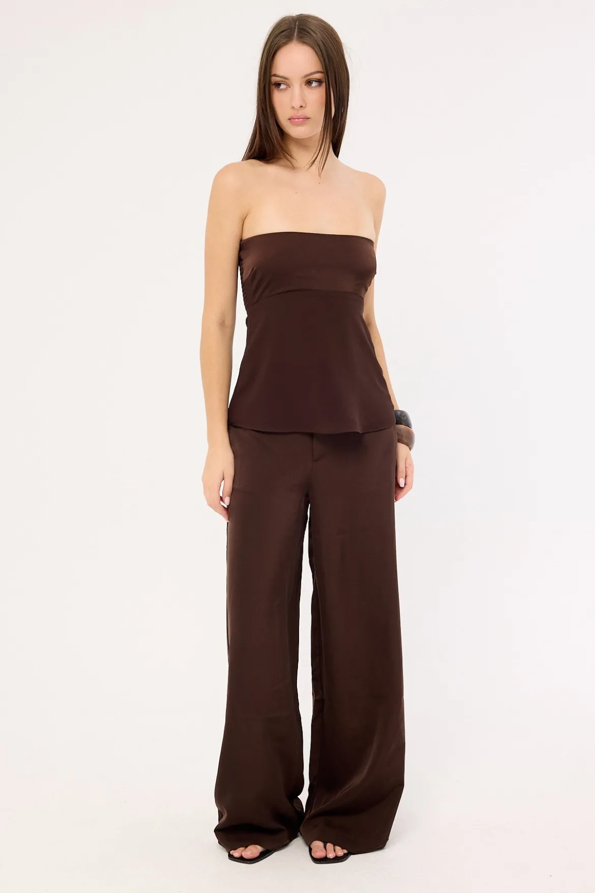 Ellie Strapless Satin Top Brown