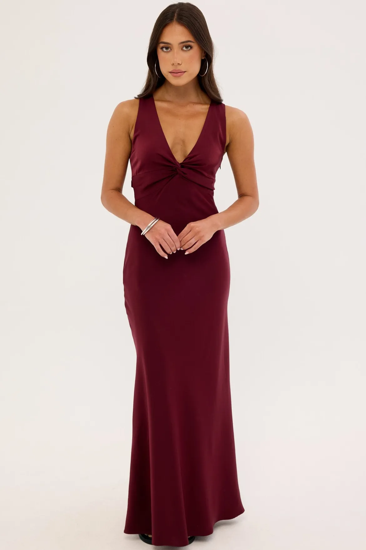 Ellie Twist Front Maxi Dress Burgundy