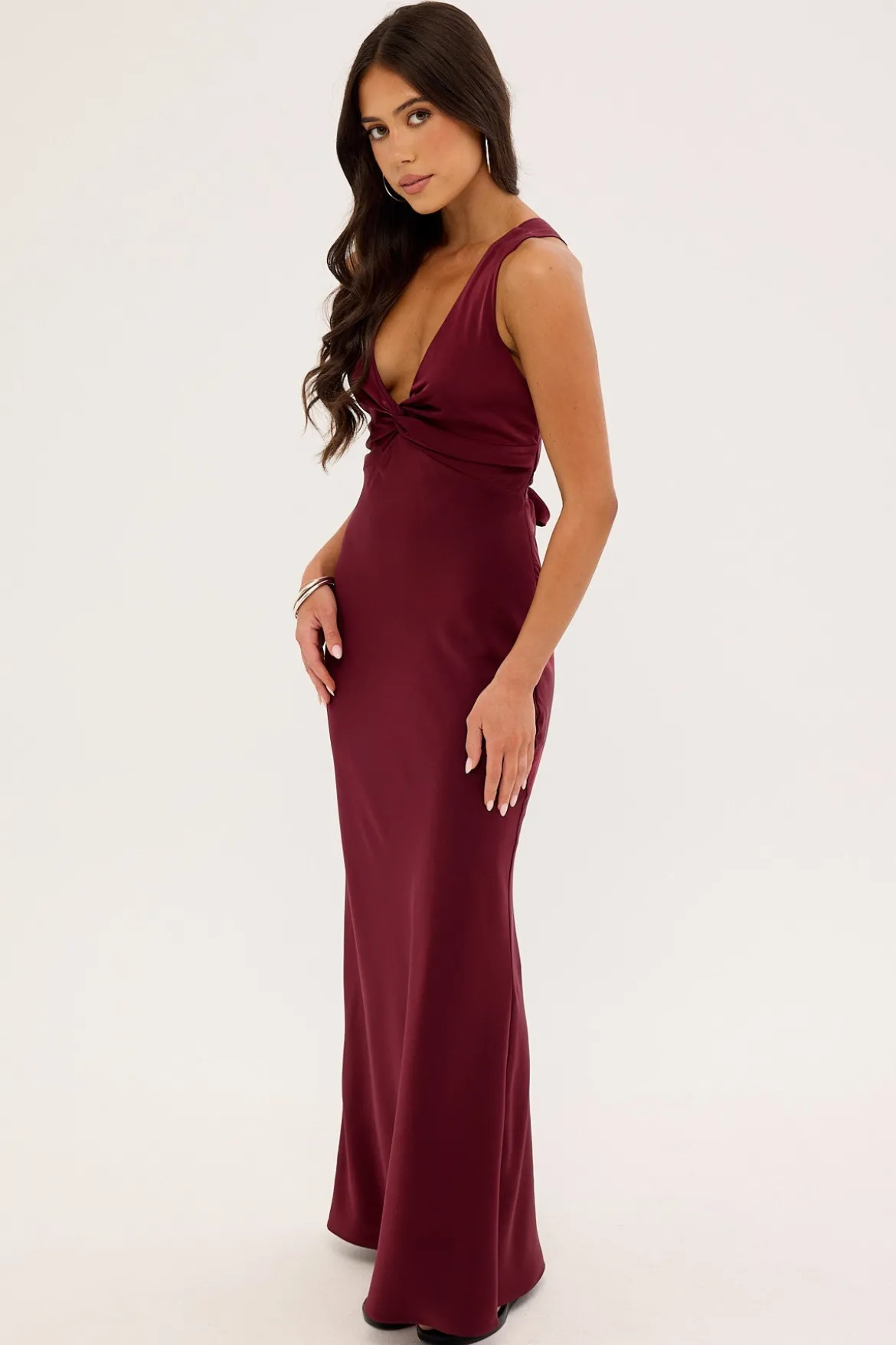 Ellie Twist Front Maxi Dress Burgundy