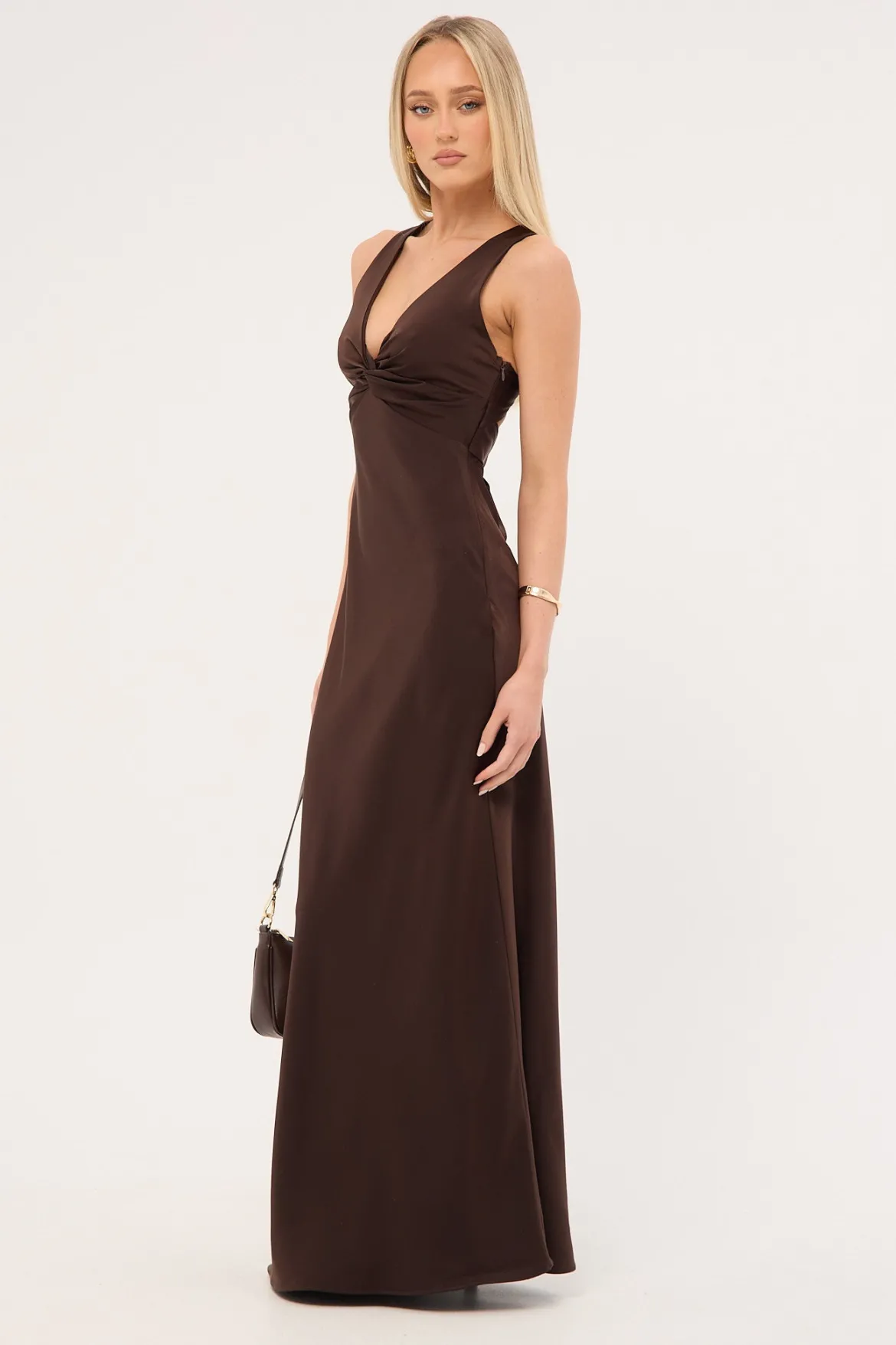 Ellie Twist Front Maxi Dress Brown