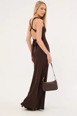 Ellie Twist Front Maxi Dress Brown