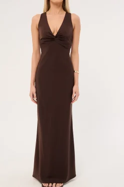 Ellie Twist Front Maxi Dress Brown