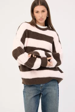 Ellis Stripe Knit Jumper Brown and Pink