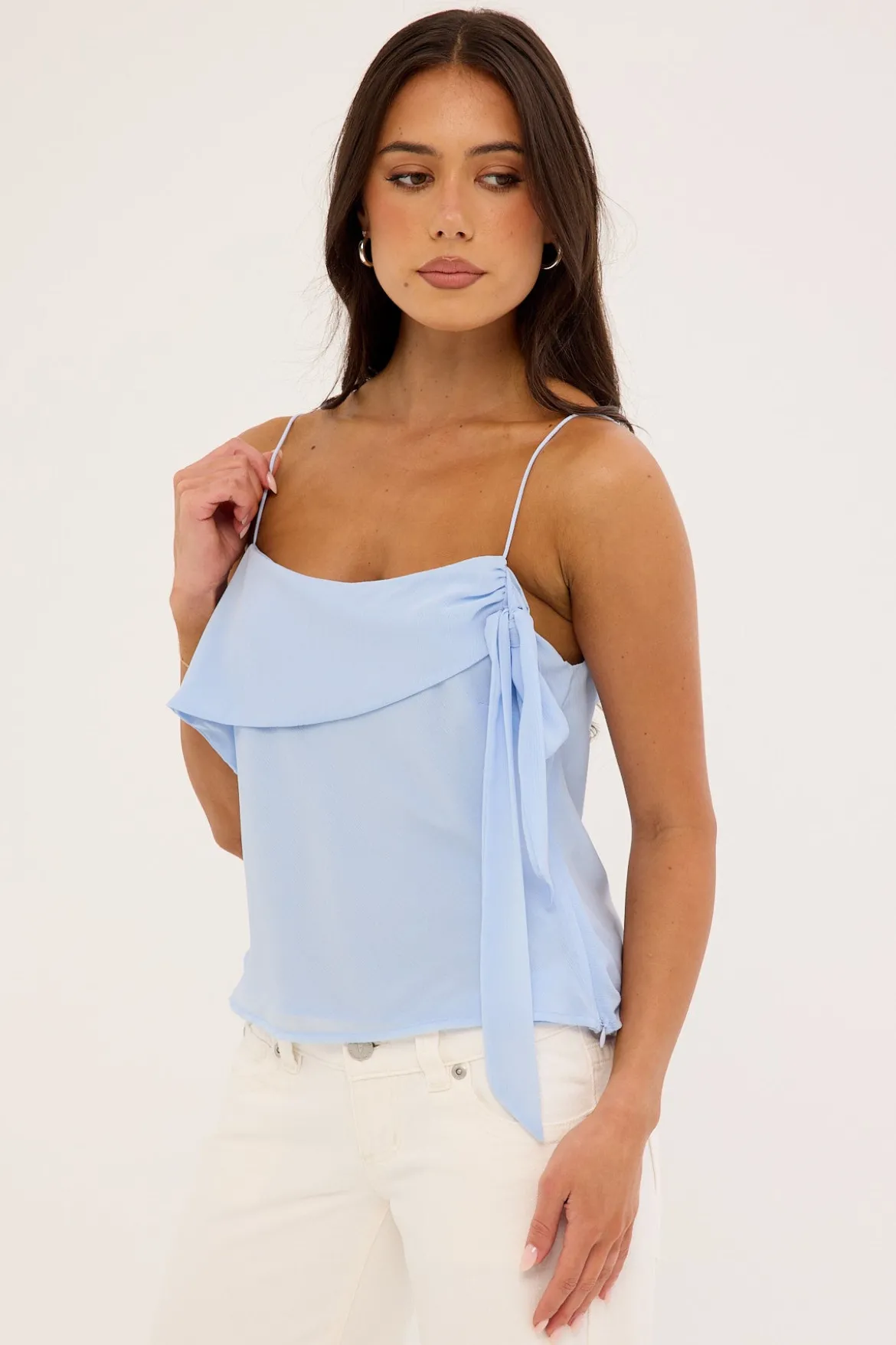 Elouise Draped Shoulder Top Blue