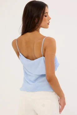 Elouise Draped Shoulder Top Blue