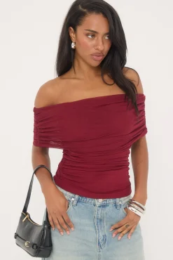 Elyse Off Shoulder Sleeveless Top Burgundy