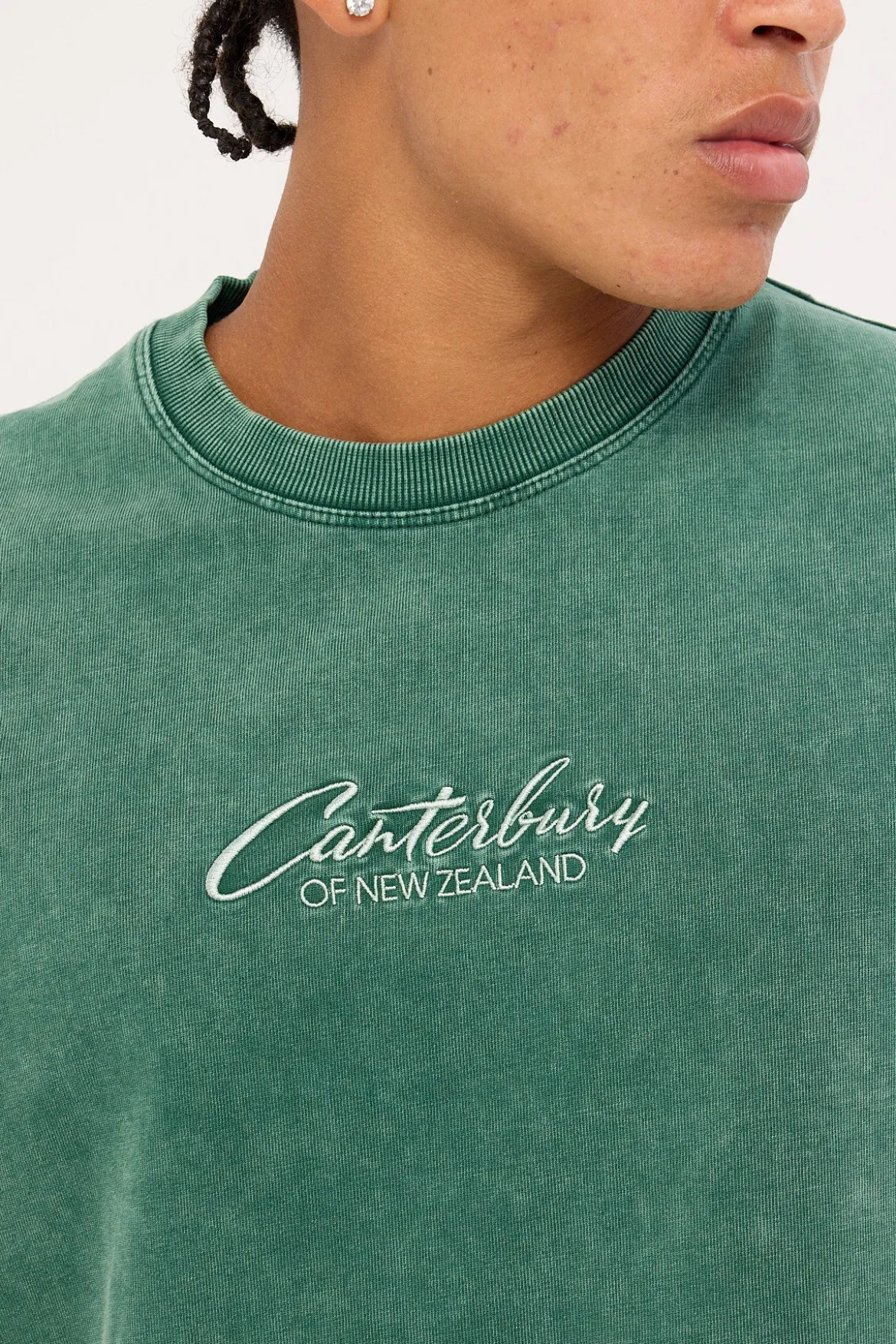 Embroidered Heritage Logo Heavyweight Oversized Tee Pine Needle Green