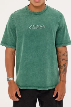 Embroidered Heritage Logo Heavyweight Oversized Tee Pine Needle Green