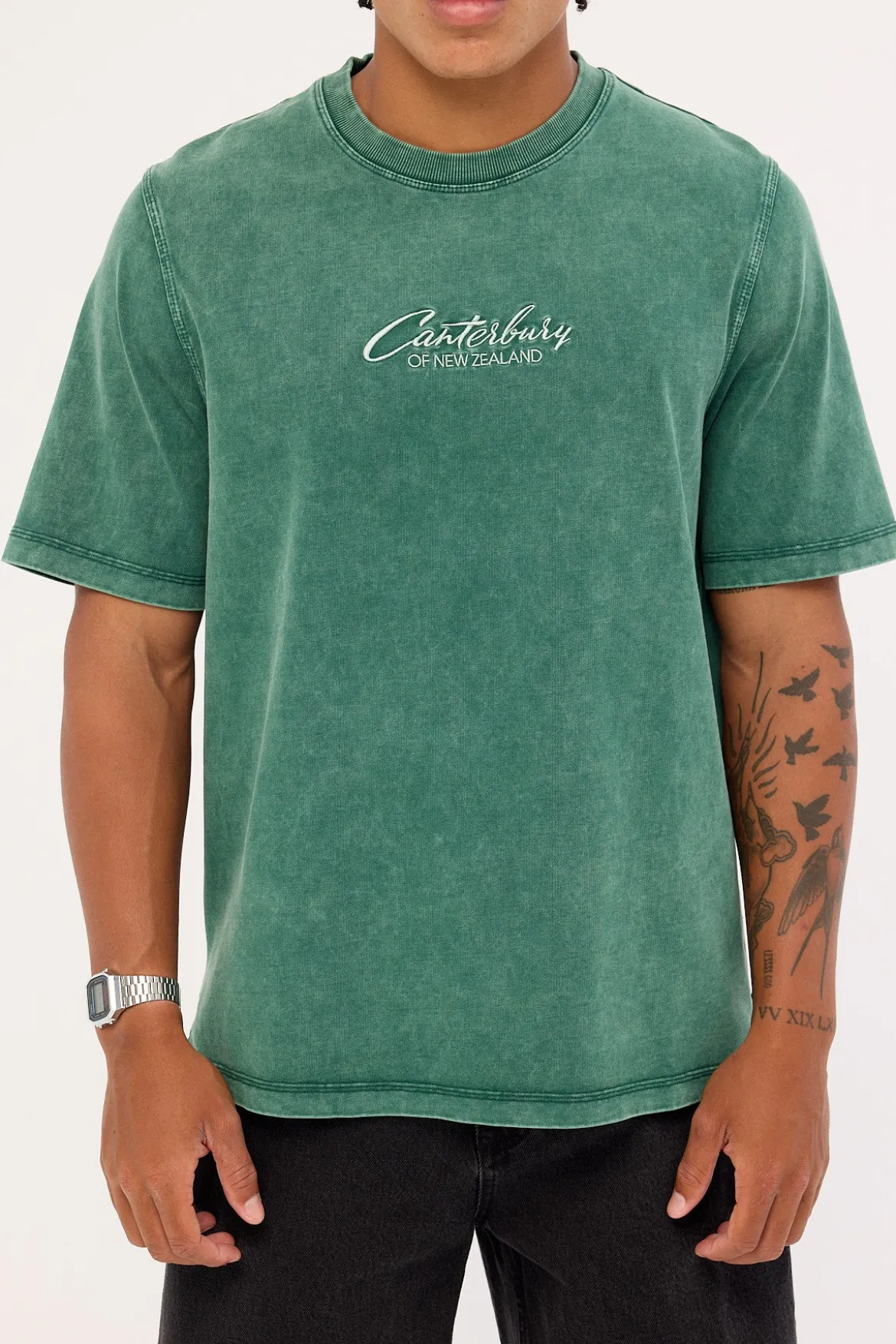 Embroidered Heritage Logo Heavyweight Oversized Tee Pine Needle Green