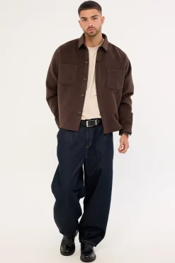 Emerson Cropped Heavyweight Overshirt Fudge Brown