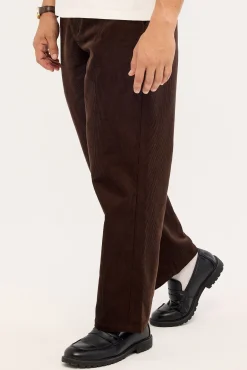 Emmett Pleated Cord Trouser Dark Brown