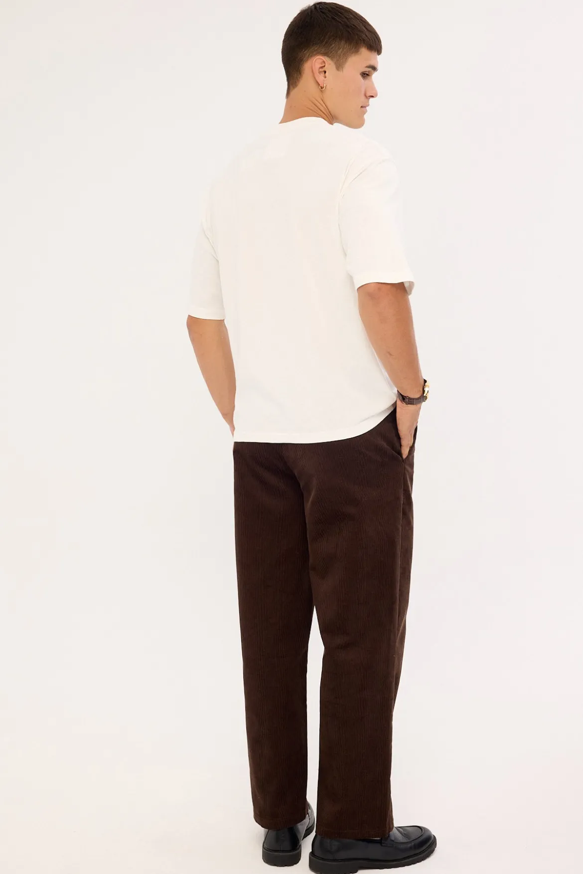 Emmett Pleated Cord Trouser Dark Brown