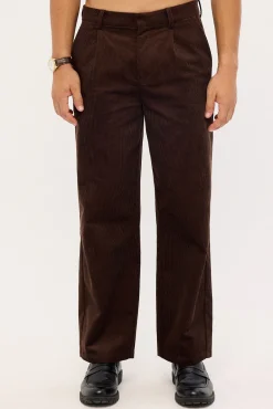 Emmett Pleated Cord Trouser Dark Brown