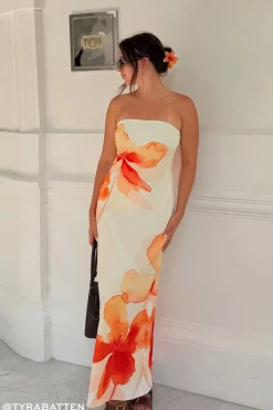 Enara Bloom Maxi Dress Orange Print