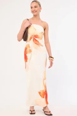 Enara Bloom Maxi Dress Orange Print
