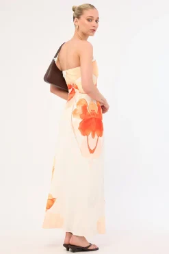 Enara Bloom Maxi Dress Orange Print