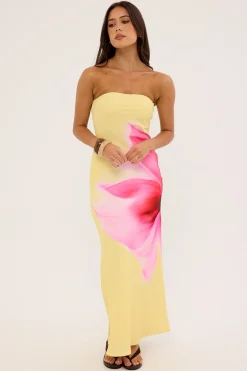 Enara Bloom Strapless Maxi Dress Lemon