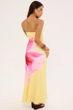 Enara Bloom Strapless Maxi Dress Lemon