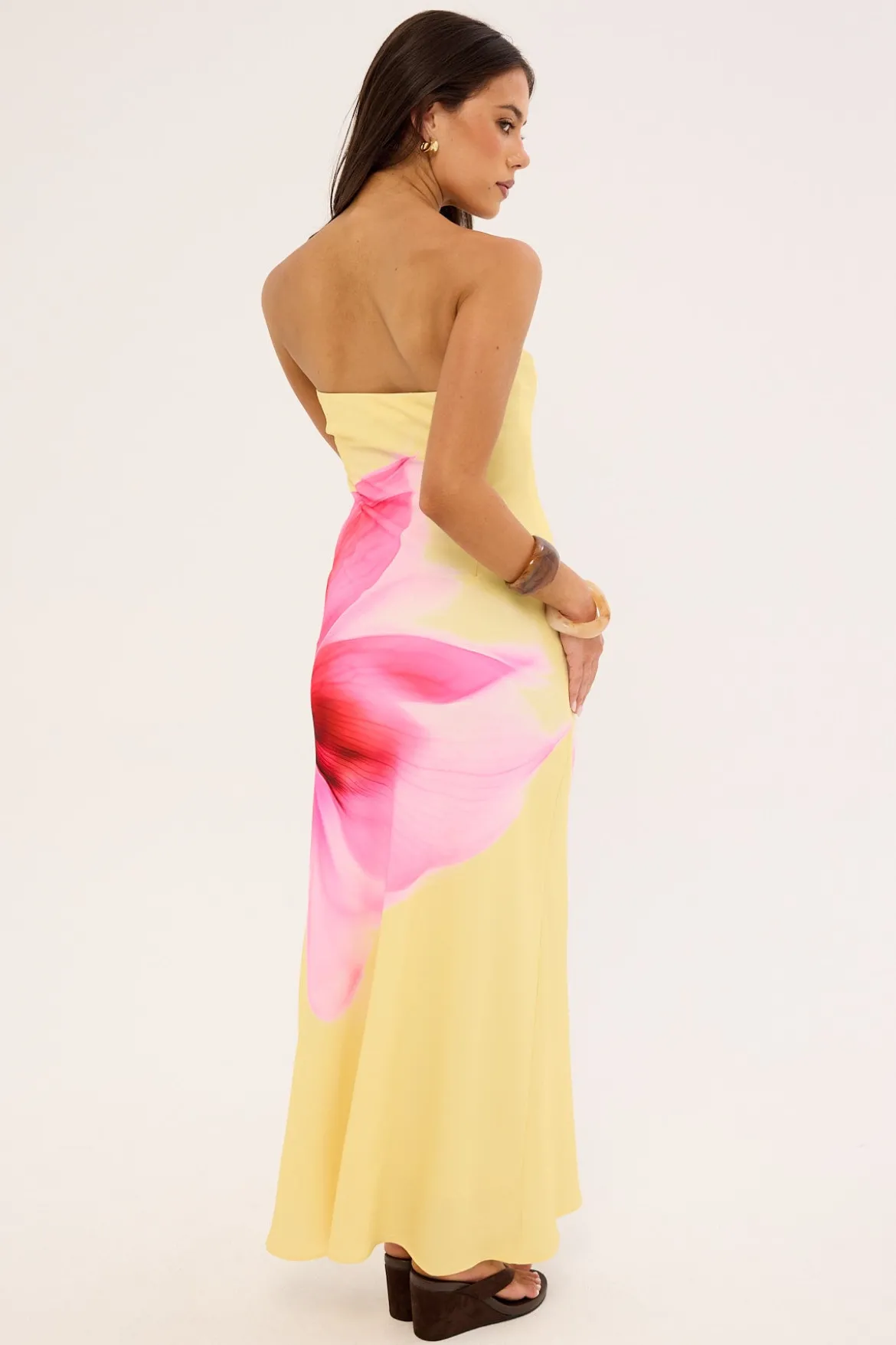 Enara Bloom Strapless Maxi Dress Lemon