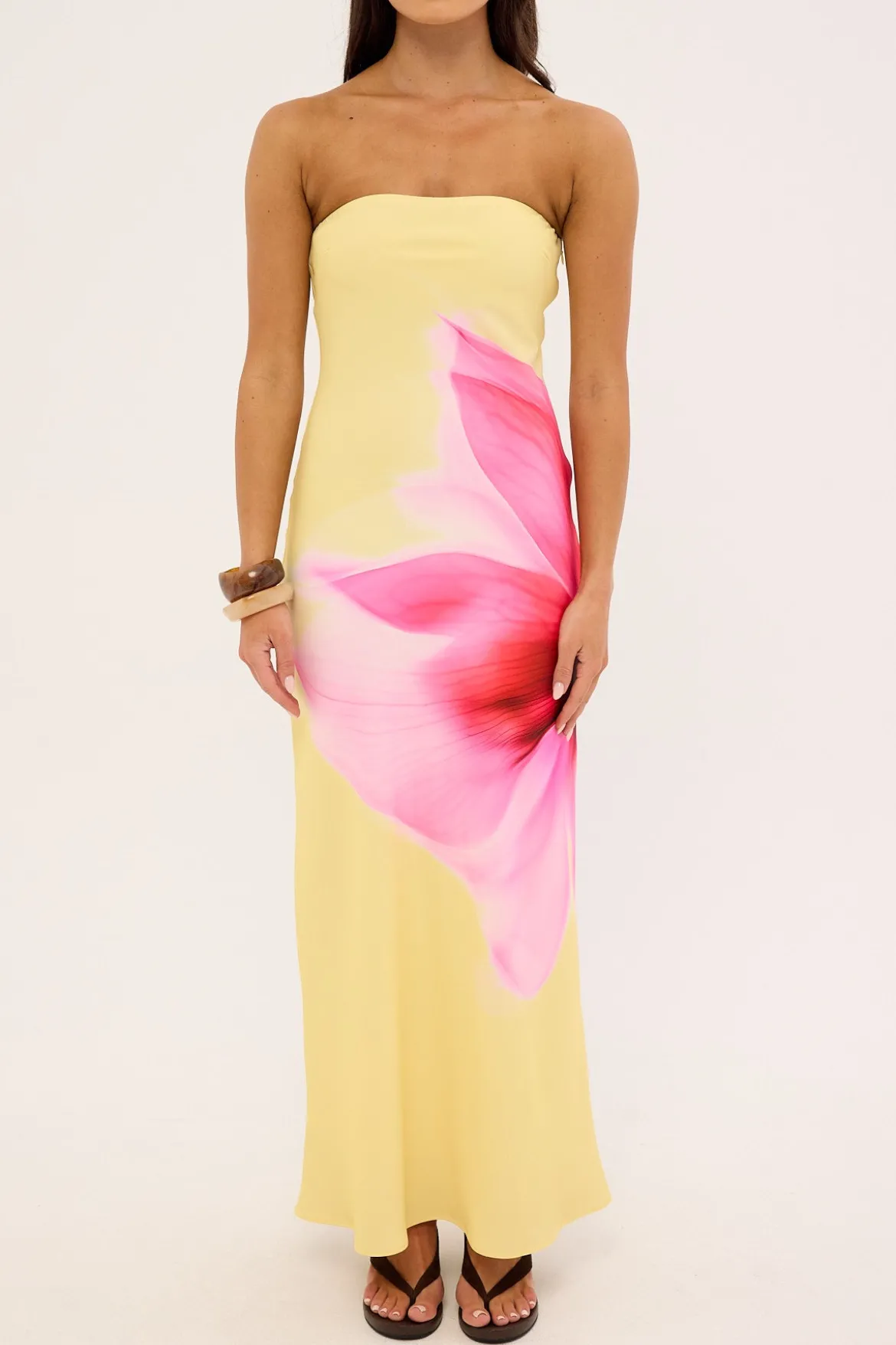 Enara Bloom Strapless Maxi Dress Lemon