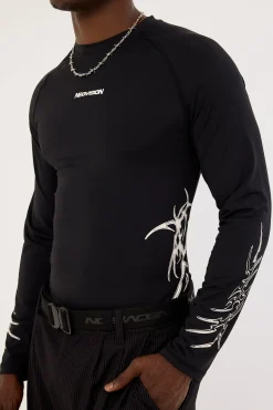 Encryption Slim Compression Long Sleeve Tee Black