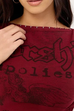 Entwine Boat Neck Top Deep Cherry