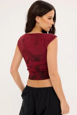 Entwine Boat Neck Top Deep Cherry