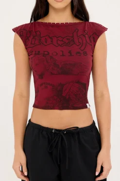 Entwine Boat Neck Top Deep Cherry