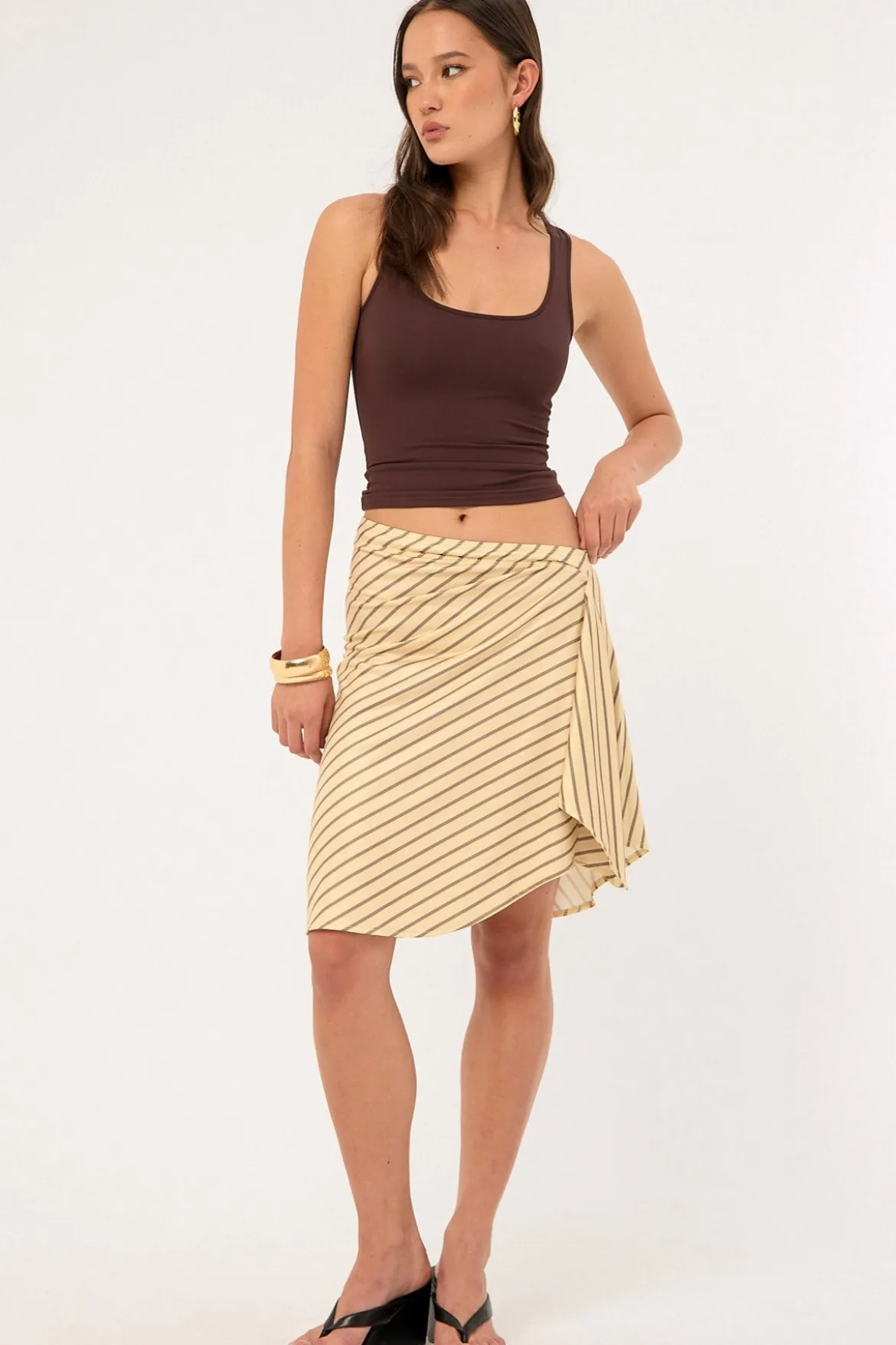 Esmeray Midi Skirt Diagonal Stripe Yellow