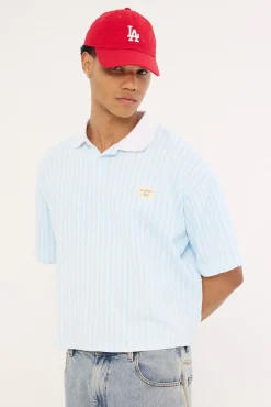 Eton Boxy Cropped Polo Blue Stripe