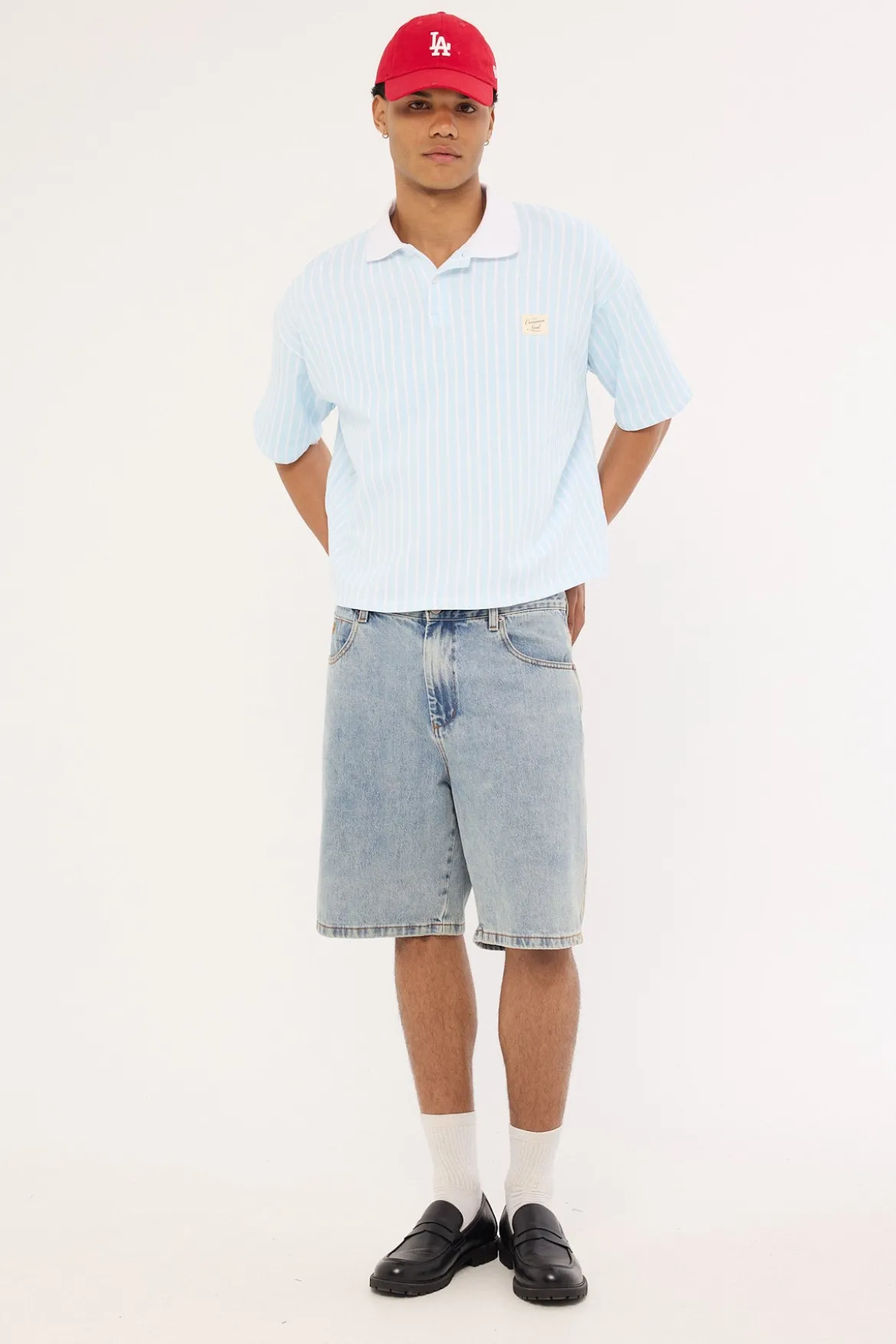 Eton Boxy Cropped Polo Blue Stripe