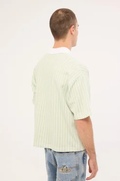 Eton Boxy Cropped Polo Sage Stripe